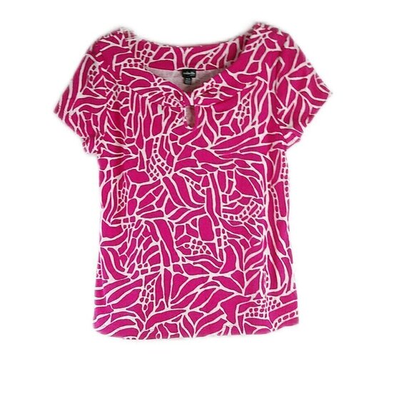 Rafaella - Pink/White Cap Sleeve Tee - Size Med Pet - Picture 1 of 5